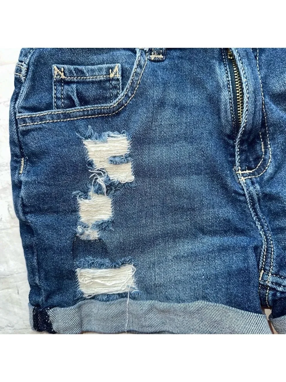 NWOT Girls Size 14 Justice Distressed Destroyed Blue Denim Jean Shorts Rainbow